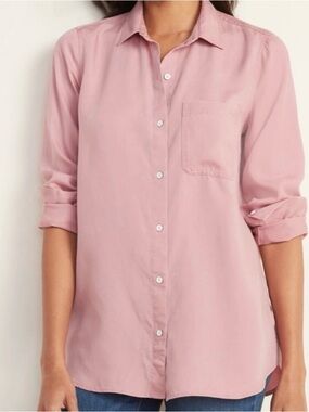 Old Navy Dusty Pink Tencel Denim Shirt Large Oversized Button Down Soft Wash